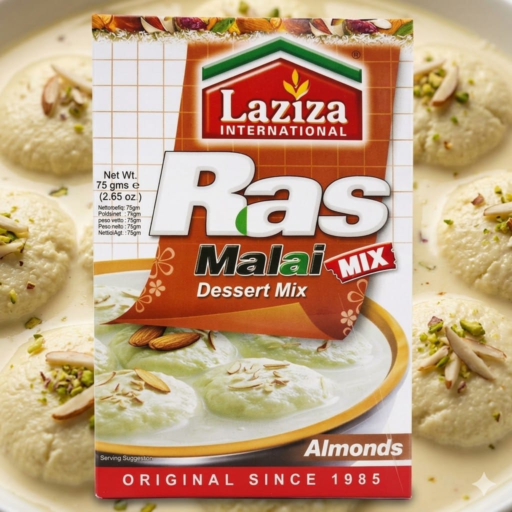 Laziza Rasmalai Mix Almond Flavor 75gm – Traditional Dessert Mix
