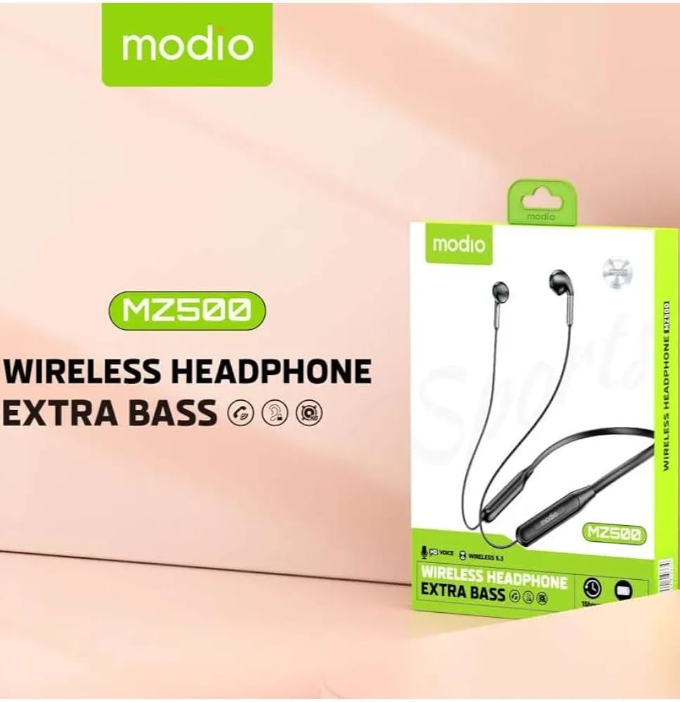 Modio MZ500 Wireless Bluetooth Neckband Headphones Extra Bass Earphones