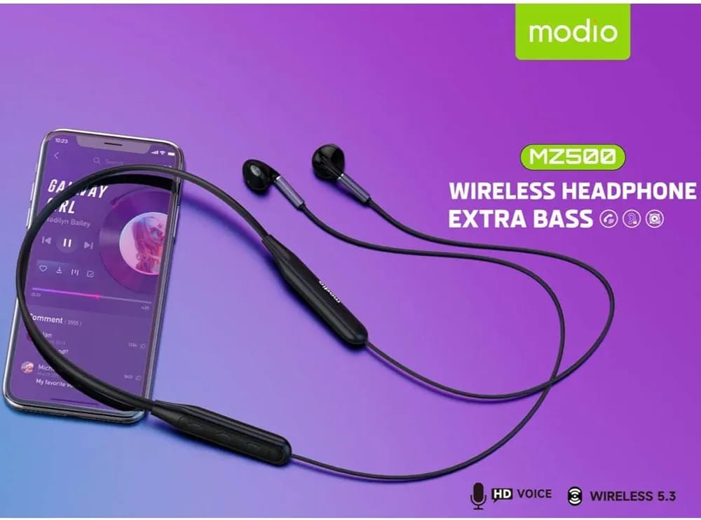 Modio MZ500 Wireless Bluetooth Neckband Headphones Extra Bass Earphones
