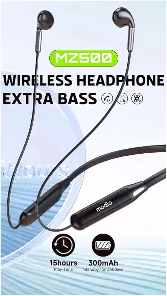 Modio MZ500 Wireless Bluetooth Neckband Headphones Extra Bass Earphones