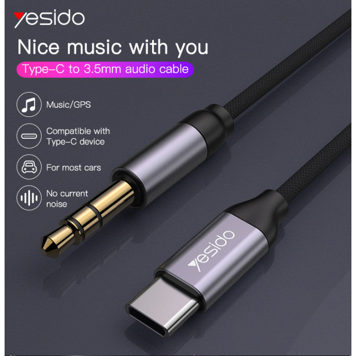 Yesido YAU20 USB-C to 3.5mm AUX Audio Adapter Cable – 100cm Type-C Headphone Jack Converter