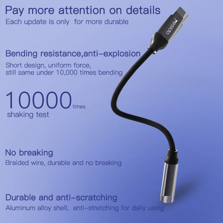 Yesido YAU20 USB-C to 3.5mm AUX Audio Adapter Cable – 100cm Type-C Headphone Jack Converter