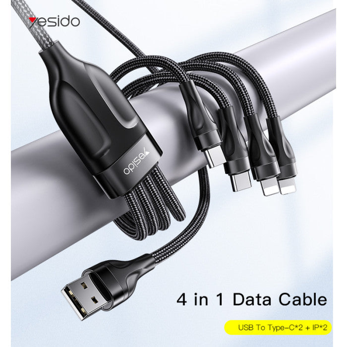 Yesido 4-in-1 Fast Charging Cable USB Multi Charger Cord for iPhone, Type-C & Micro USB