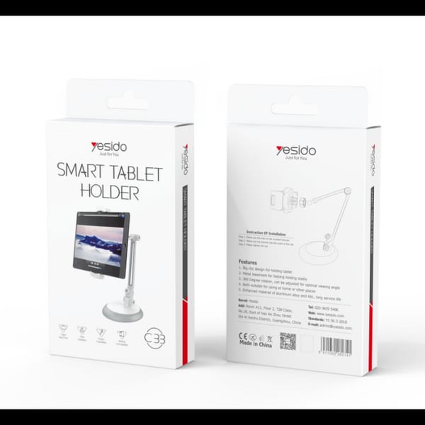 Yesido Adjustable Smart Tablet Holder Desk Stand for iPad & Tablets – 360° Rotating Aluminum Mount