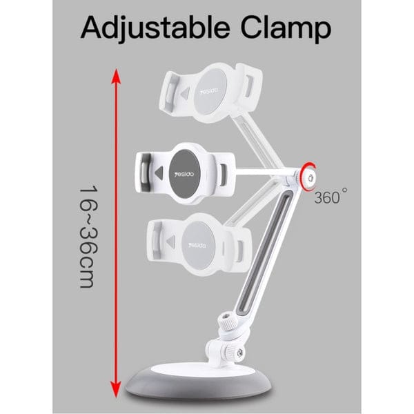 Yesido Adjustable Smart Tablet Holder Desk Stand for iPad & Tablets – 360° Rotating Aluminum Mount