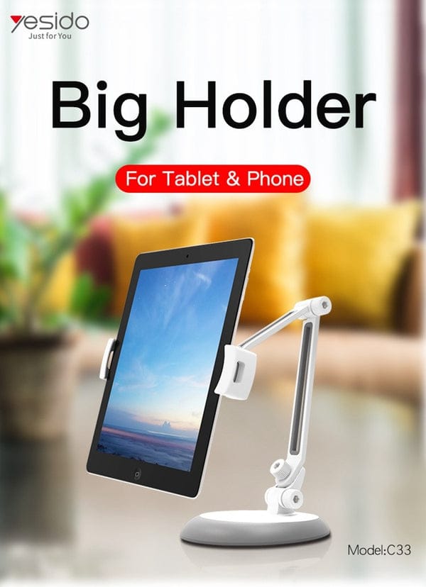 Yesido Adjustable Smart Tablet Holder Desk Stand for iPad & Tablets – 360° Rotating Aluminum Mount