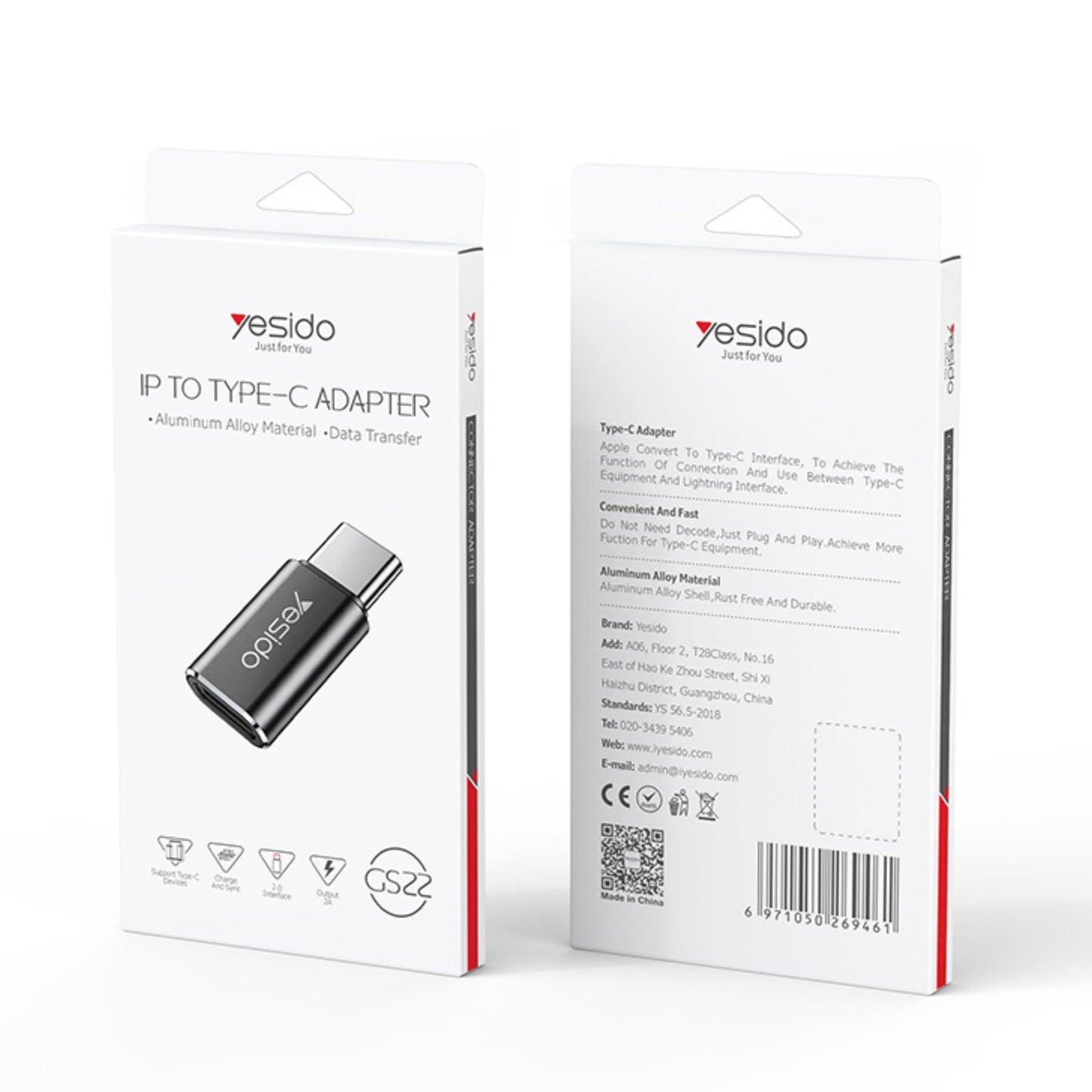 Yesido GS22 Lightning to USB-C Adapter – Fast Charging & Data Transfer Converter for iPhone & iPad