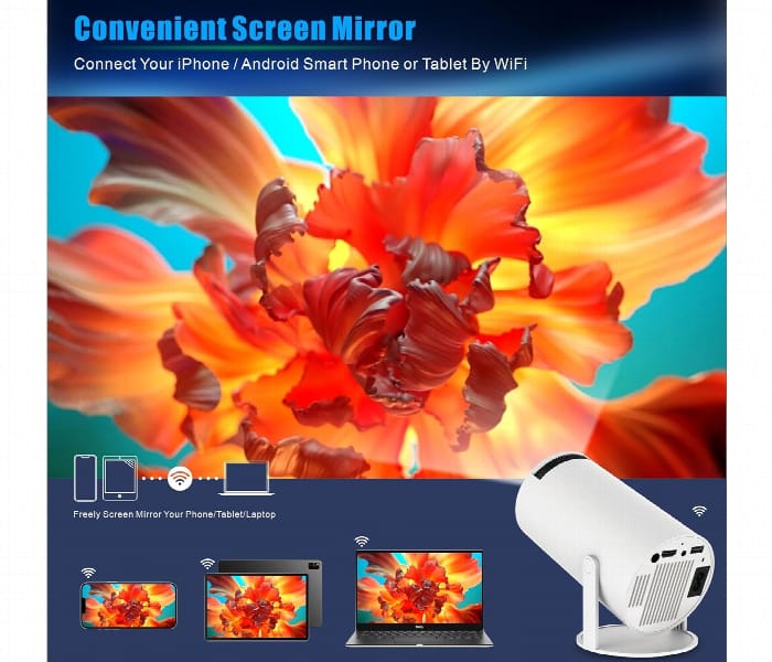 HT5 Mini Smart Projector with 5G WiFi & Bluetooth – Native HD Support, 4K Compatible Portable Home Theater