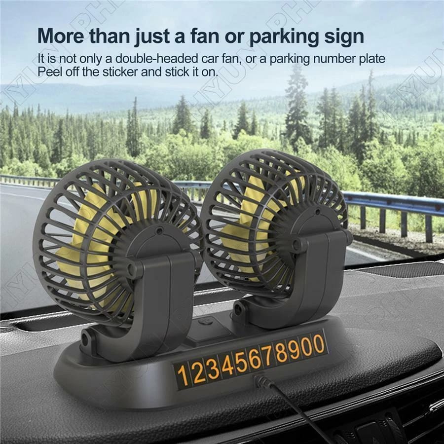 Double-Headed Vehicle Fan with Pure Copper Motor – 360° Rotating Dual-Speed Car Cooling Fan