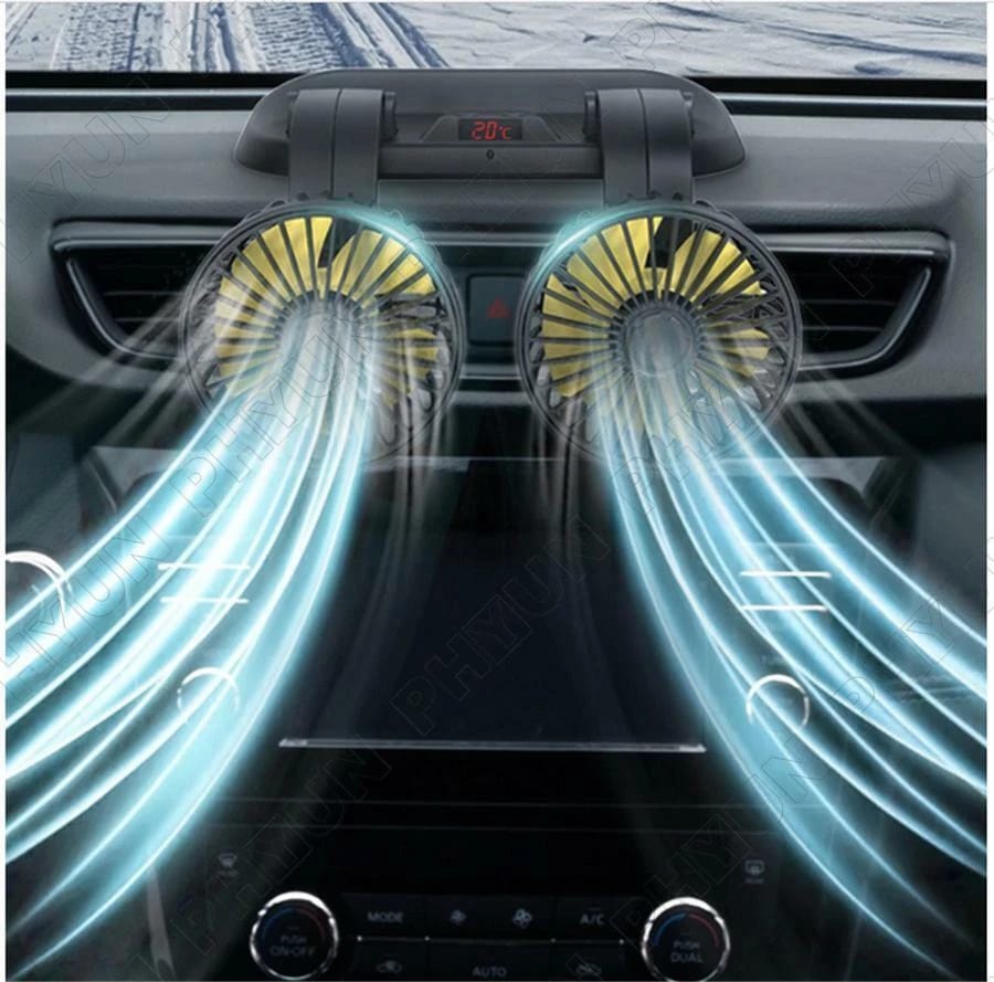Double-Headed Vehicle Fan with Pure Copper Motor – 360° Rotating Dual-Speed Car Cooling Fan