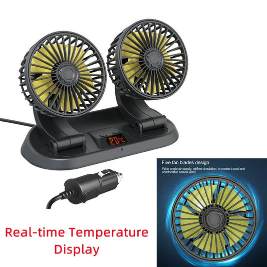 Double-Headed Vehicle Fan with Pure Copper Motor – 360° Rotating Dual-Speed Car Cooling Fan