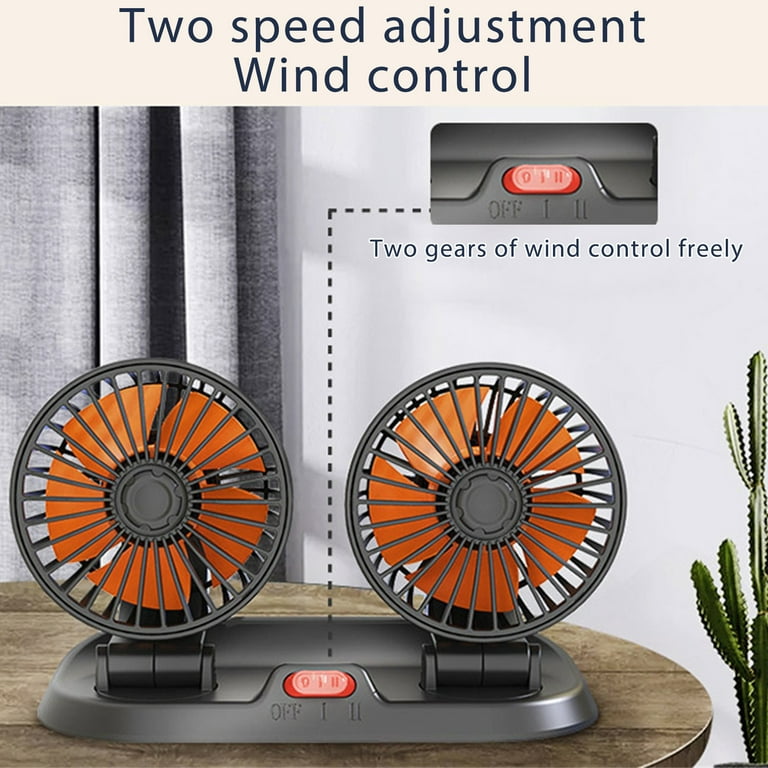 Double-Headed Vehicle Fan 12V – 360° Rotating Dual-Speed Car Cooling Fan