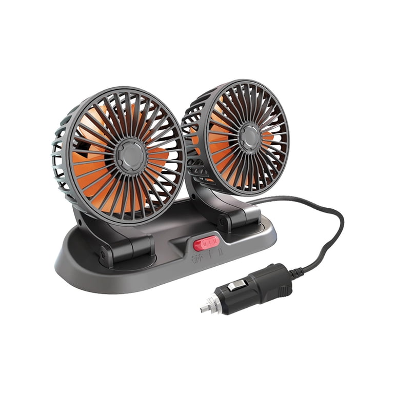 Double-Headed Vehicle Fan 12V – 360° Rotating Dual-Speed Car Cooling Fan