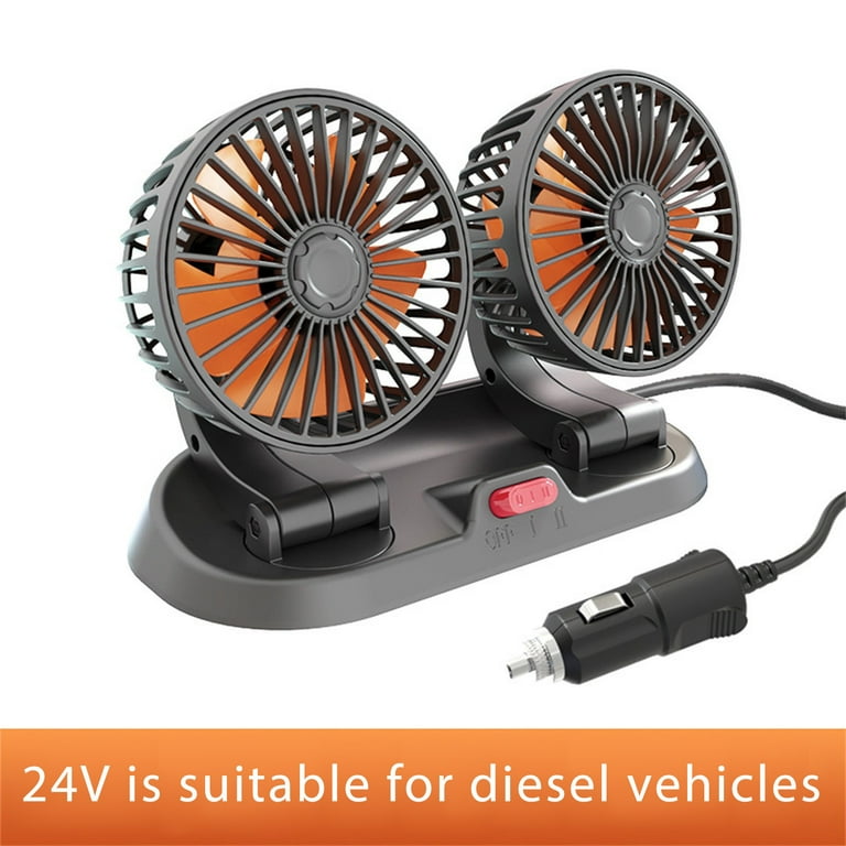 Double-Headed Vehicle Fan 12V – 360° Rotating Dual-Speed Car Cooling Fan