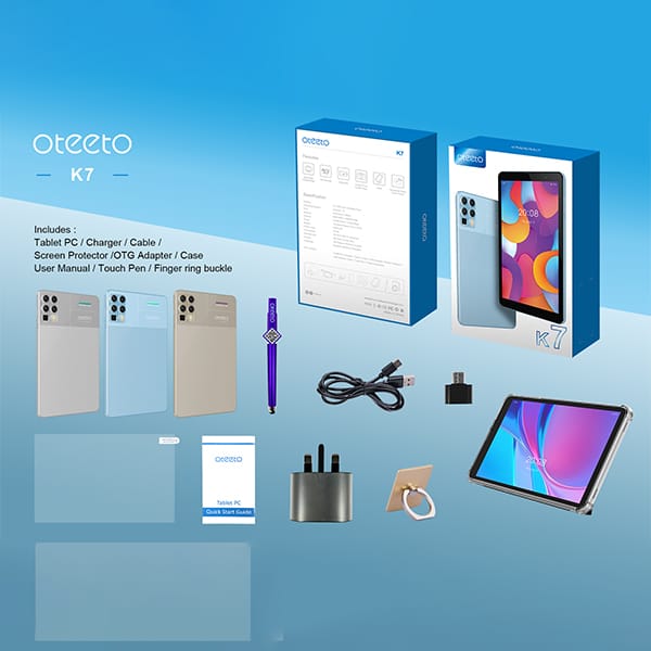 Oteeto K7 10.1" Android Tablet – 8GB RAM, 256GB Storage, Dual SIM, Long Battery Life