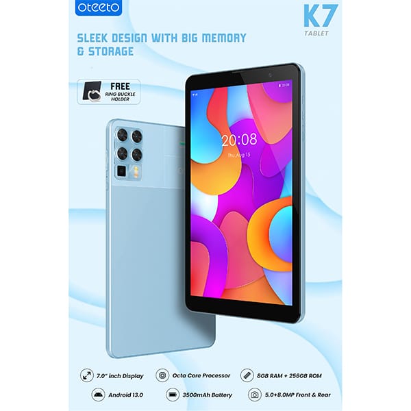 Oteeto K7 10.1" Android Tablet – 8GB RAM, 256GB Storage, Dual SIM, Long Battery Life