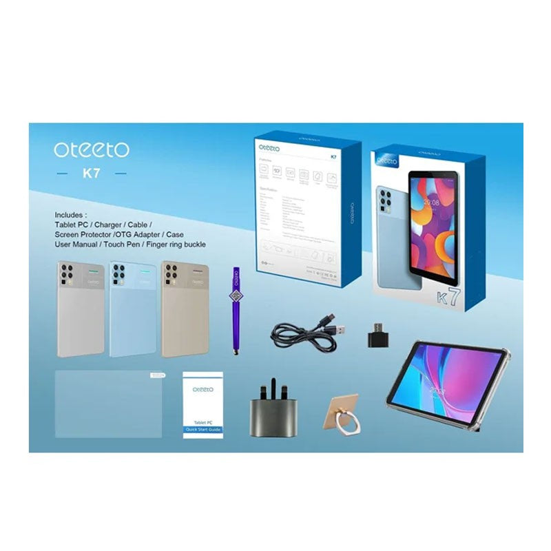 Oteeto K7 10.1" Android Tablet – 8GB RAM, 256GB Storage, Dual SIM, Long Battery Life