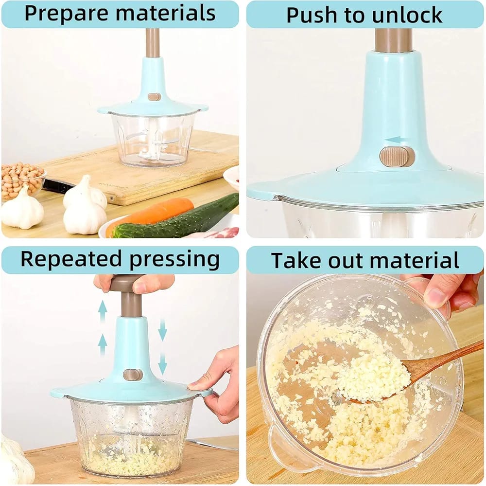 Manual Food Chopper & Vegetable Cutter – Multi-Function Hand Press Kitchen Processor