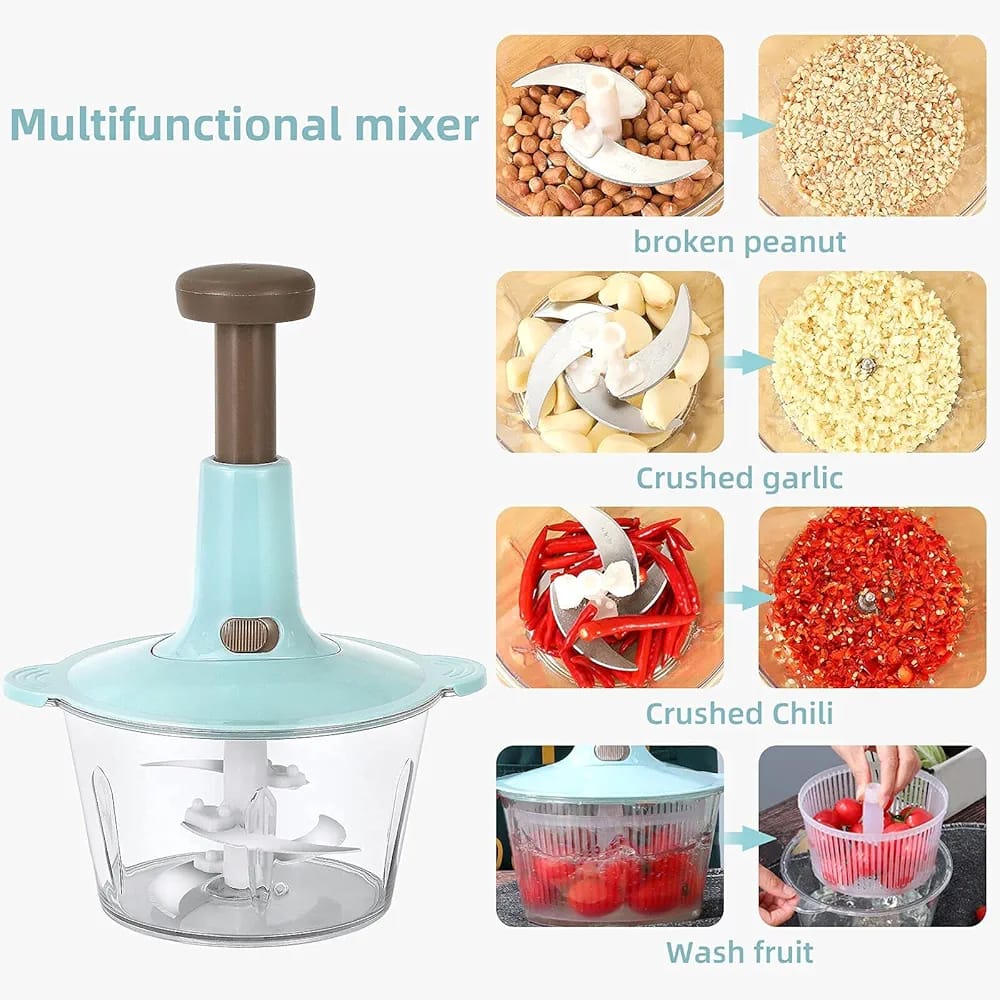 Manual Food Chopper & Vegetable Cutter – Multi-Function Hand Press Kitchen Processor