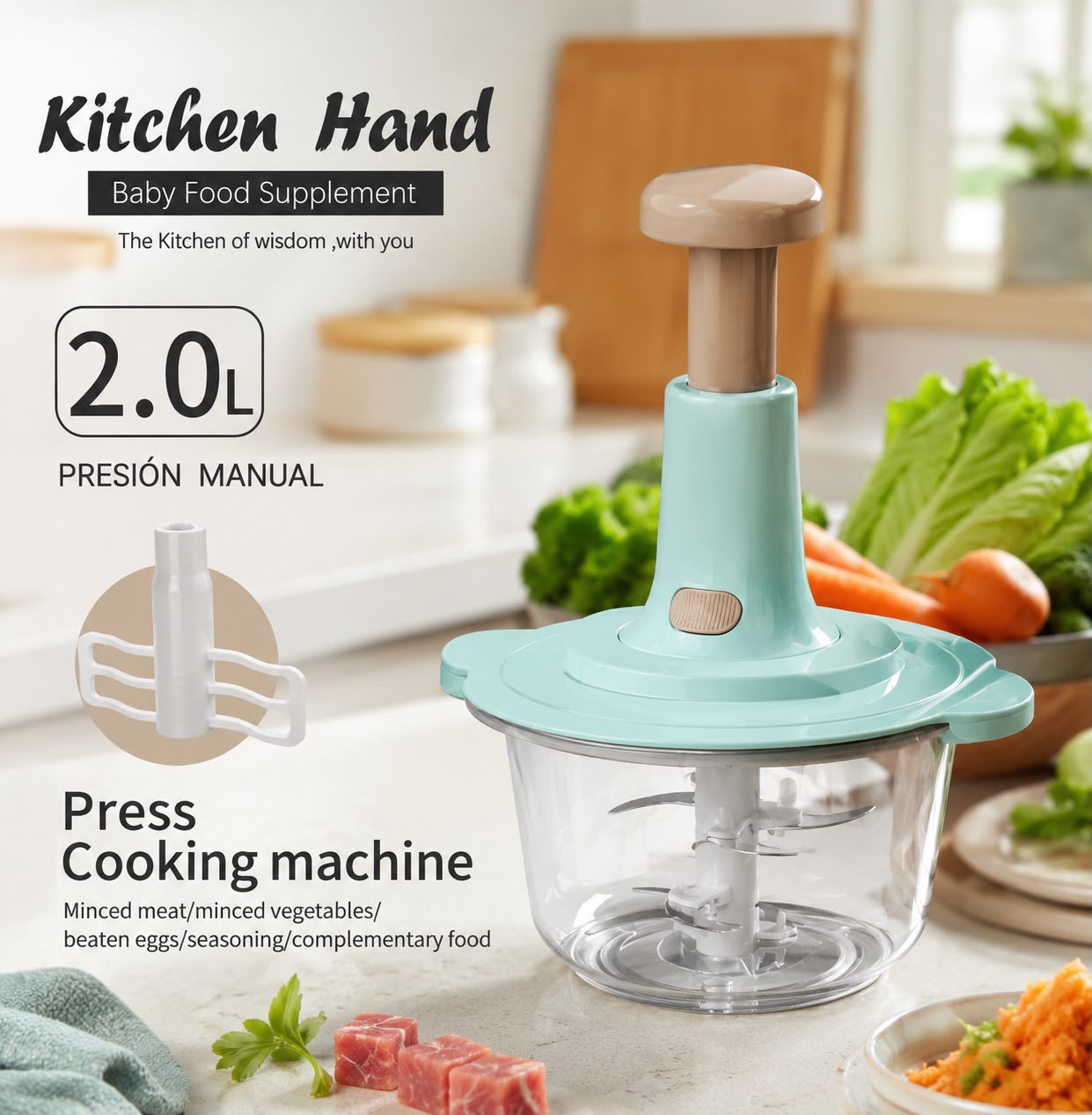 Manual Food Chopper & Vegetable Cutter – Multi-Function Hand Press Kitchen Processor