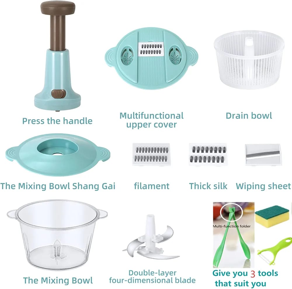 Manual Food Chopper & Vegetable Cutter – Multi-Function Hand Press Kitchen Processor