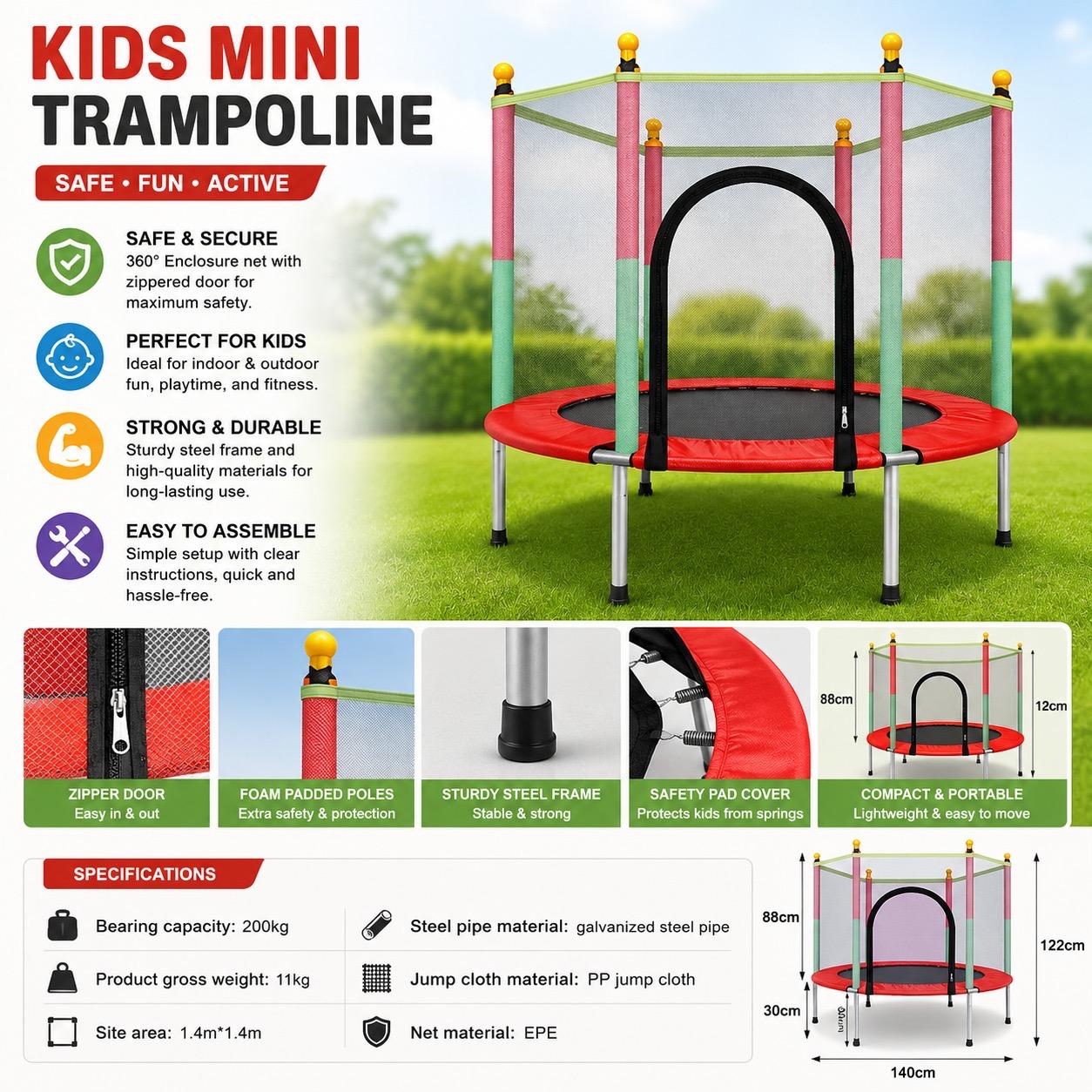 Premium Outdoor Trampoline with Safety Net & Ladder – Heavy Duty Kids & Adults Garden Trampoline