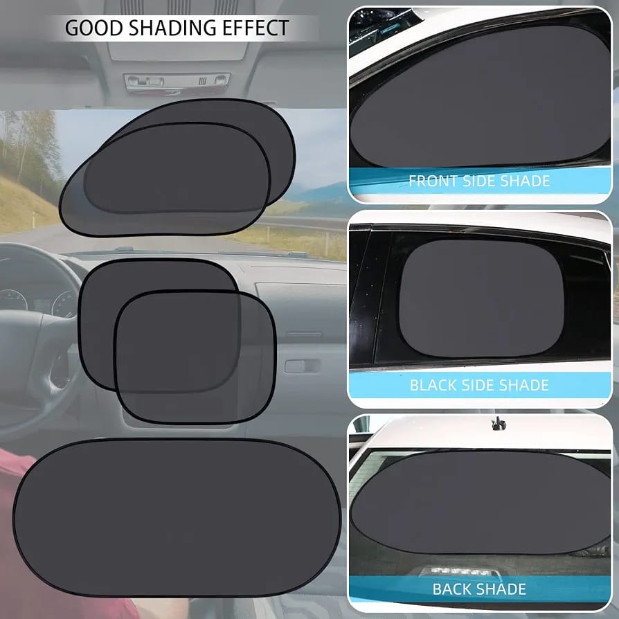 Universal 5-Piece Car Window Sun Shade Set – Foldable UV Protection Side & Rear Window Sunshades