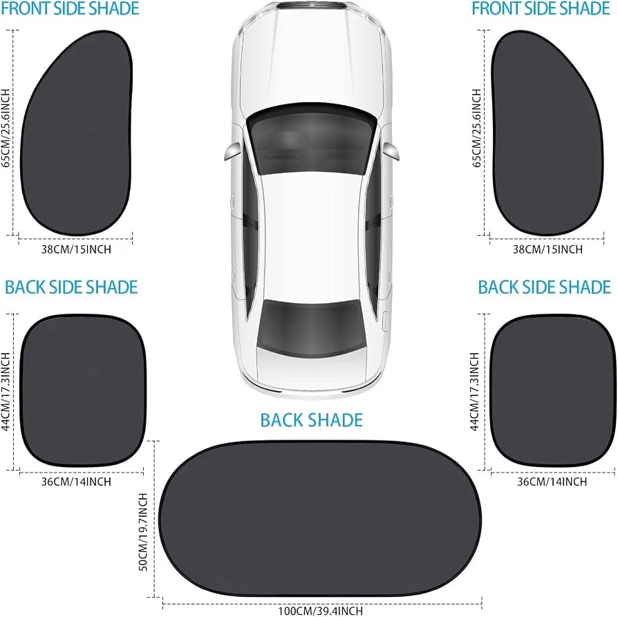 Universal 5-Piece Car Window Sun Shade Set – Foldable UV Protection Side & Rear Window Sunshades