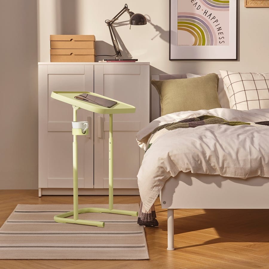 Adjustable C-Shaped Side Table with Cup Holder | Portable Sofa & Bed Laptop Desk | Modern Snack Table