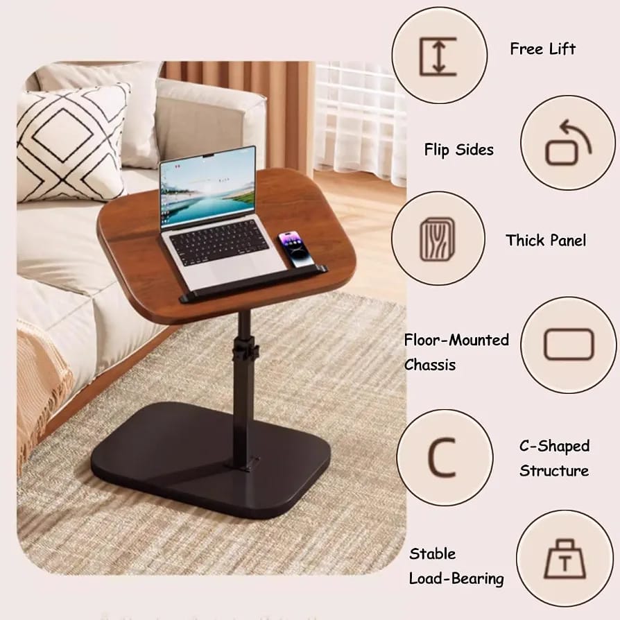 Adjustable Mobile Laptop Side Table | Height Adjustable Bedside Desk for Sofa, Bed & Home Office