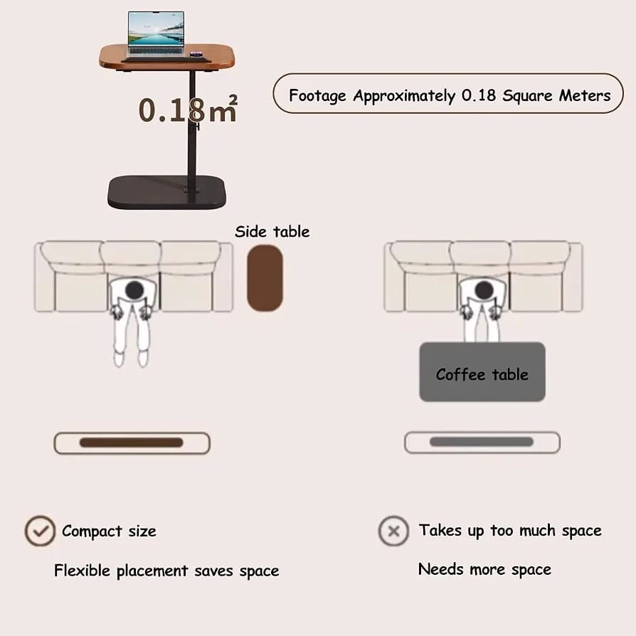 Adjustable Mobile Laptop Side Table | Height Adjustable Bedside Desk for Sofa, Bed & Home Office