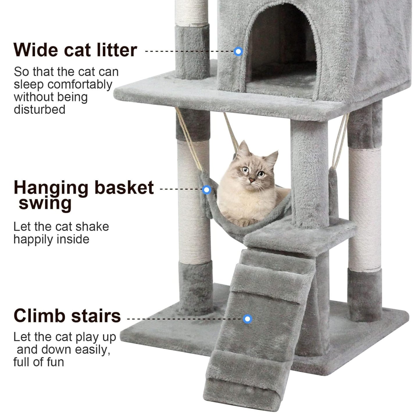 Cat Tree Tower Condo for Indoor Cats with Scratching Posts, Hammock, Ladder & Multi-Level Activity Center - 120cm