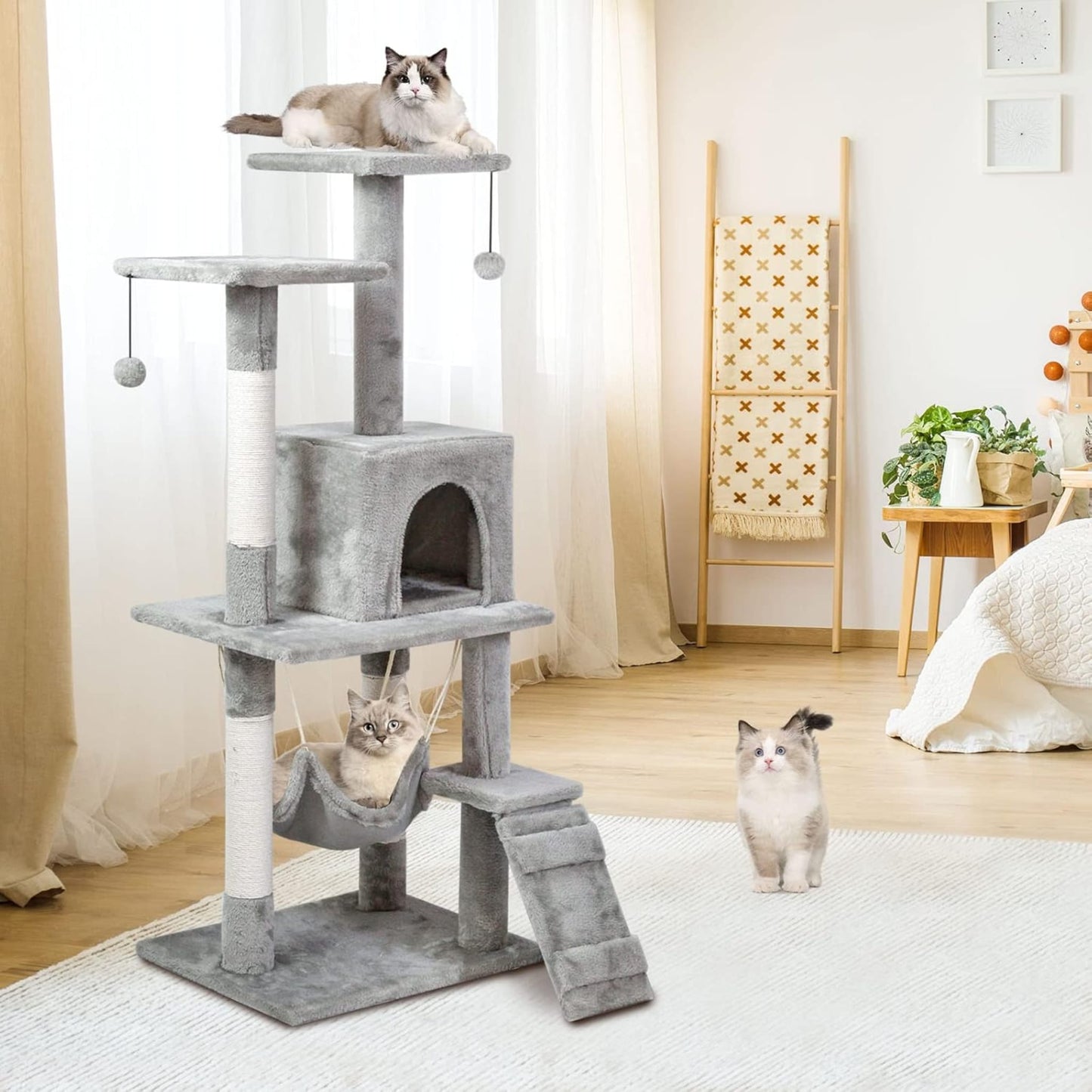Cat Tree Tower Condo for Indoor Cats with Scratching Posts, Hammock, Ladder & Multi-Level Activity Center - 120cm