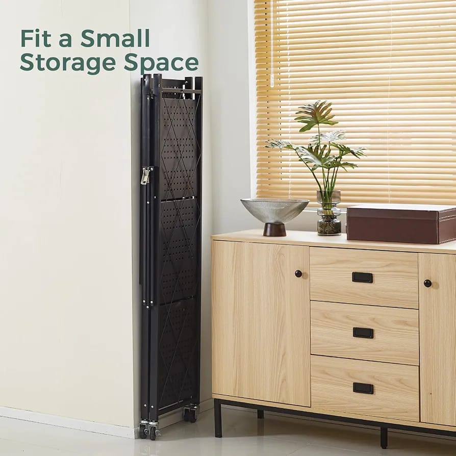 4-Tier Foldable Storage Rack with Wheels – Heavy Duty Metal Shelving Unit for Kitchen, Garage & Home Storage
