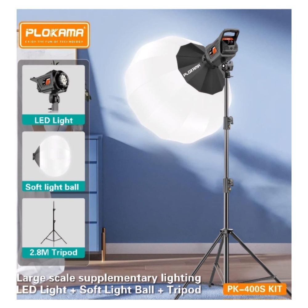 PLOKAMA PK-400S 100W LED Video Light Kit with Softbox & 2.8M Tripod – Professional Photography & Studio Lighting Kit A