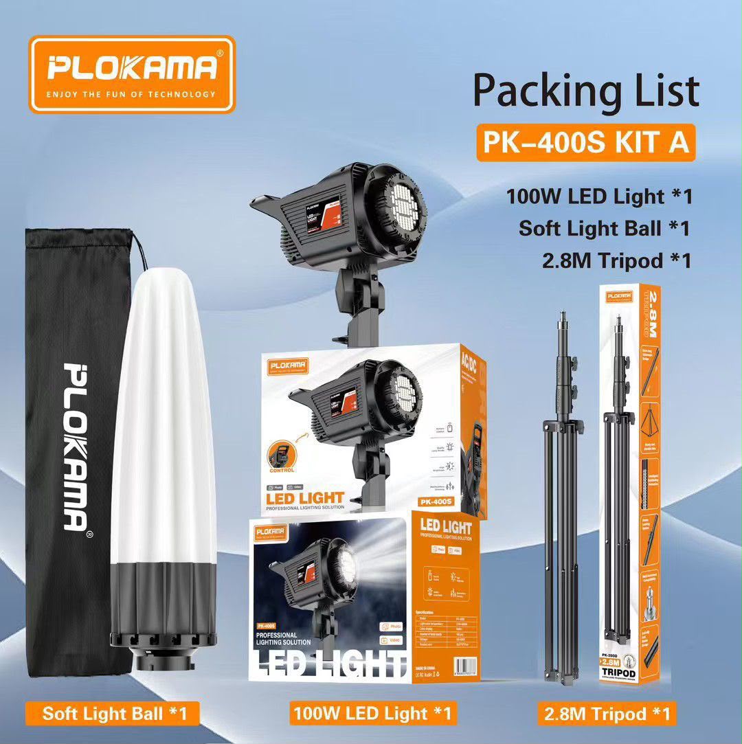PLOKAMA PK-400S 100W LED Video Light Kit with Softbox & 2.8M Tripod – Professional Photography & Studio Lighting Kit A