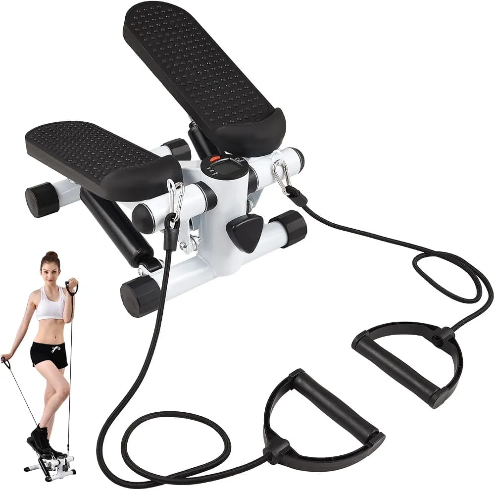 Mini Stepper with Resistance Bands – Compact Twist Stepper Exercise Machine with LCD Monitor (100kg/220LBS Capacity)