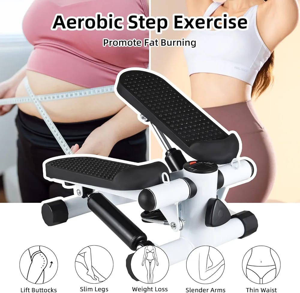 Mini Stepper with Resistance Bands – Compact Twist Stepper Exercise Machine with LCD Monitor (100kg/220LBS Capacity)