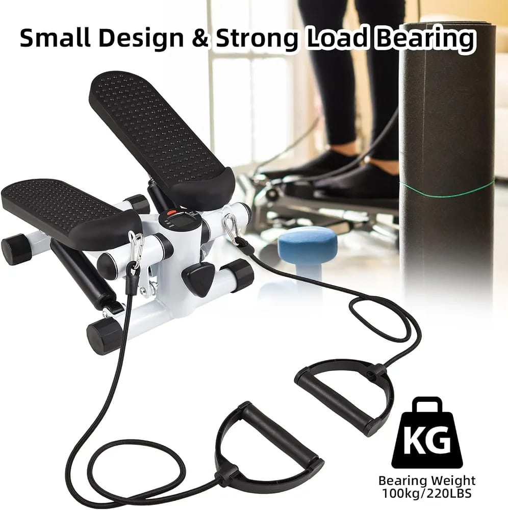 Mini Stepper with Resistance Bands – Compact Twist Stepper Exercise Machine with LCD Monitor (100kg/220LBS Capacity)