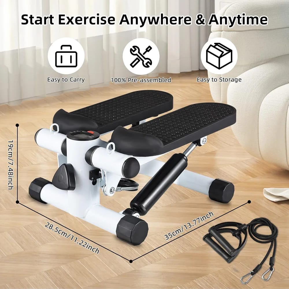 Mini Stepper with Resistance Bands – Compact Twist Stepper Exercise Machine with LCD Monitor (100kg/220LBS Capacity)