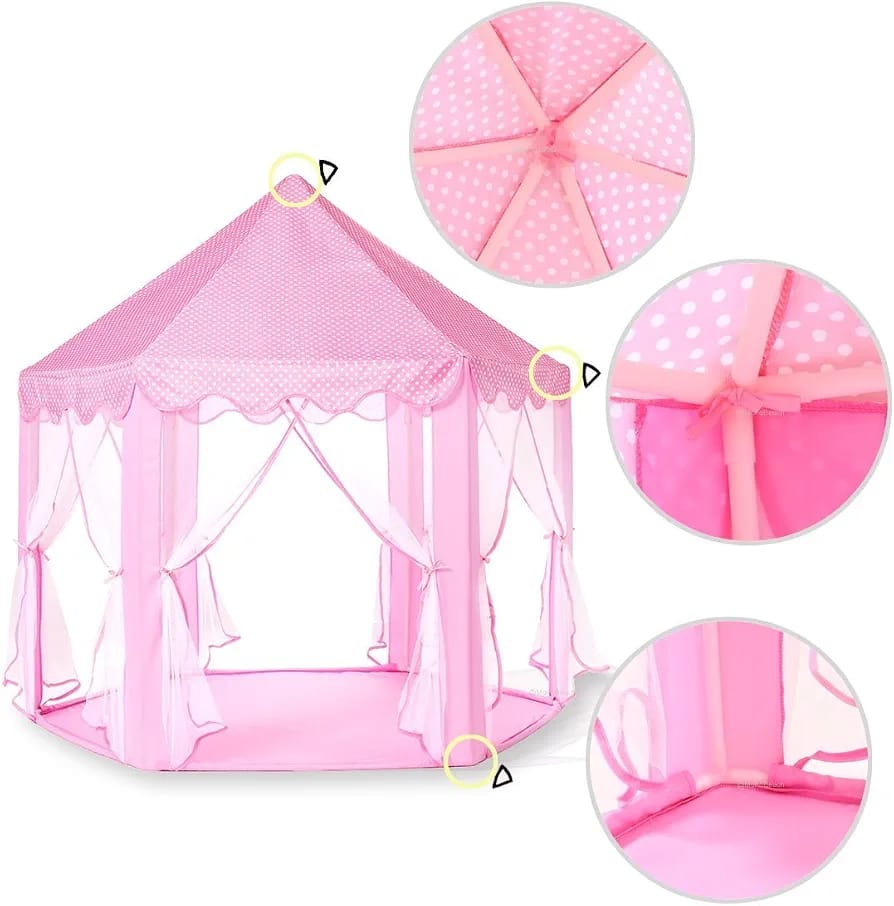 Kids Princess Castle Play Tent – Hexagonal Mesh Playhouse for Girls & Boys (55cm x 53cm x H)