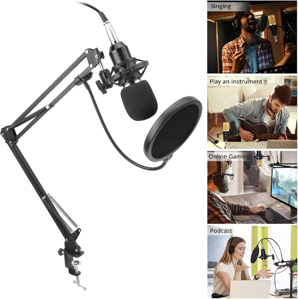 BM-800 Condenser Microphone Kit with V8 Sound Card, Boom Arm & Pop Filter