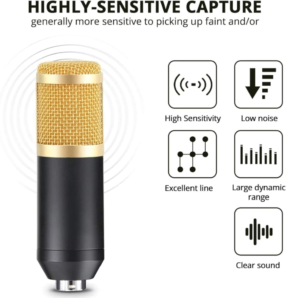 BM-800 Condenser Microphone Kit with V8 Sound Card, Boom Arm & Pop Filter