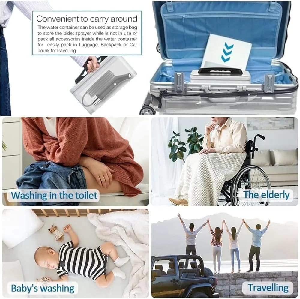 Portable Bidet Sprayer with 2.3L Water Container – All-in-One Travel Bidet Set, Filtered Hose, Easy Carry Handle