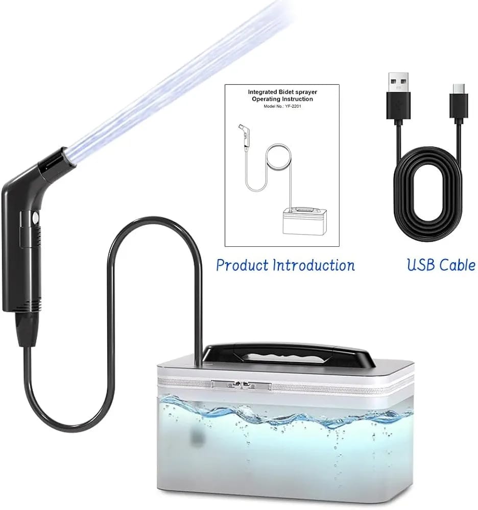 Portable Bidet Sprayer with 2.3L Water Container – All-in-One Travel Bidet Set, Filtered Hose, Easy Carry Handle