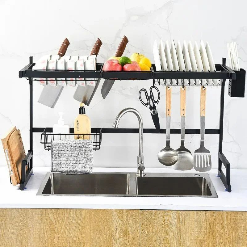 2-Tier Kitchen Storage Rack with 2 Wire Baskets – Freestanding Kitchen Organizer Shelf