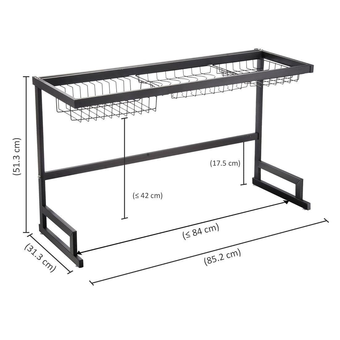 2-Tier Kitchen Storage Rack with 2 Wire Baskets – Freestanding Kitchen Organizer Shelf