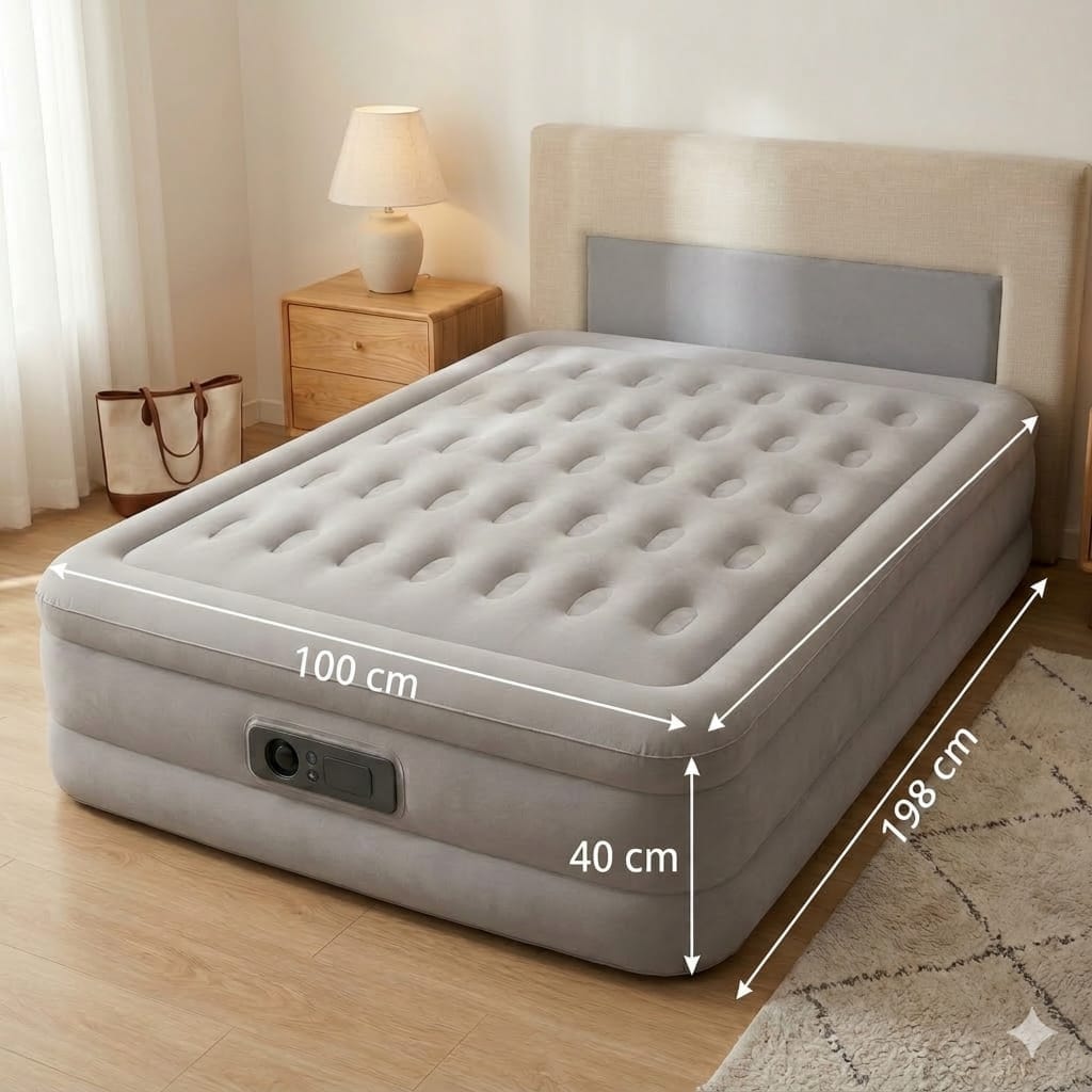 TOBI Tb-3001 Inflatable Air Bed Single Size – Waterproof, Tear-Resistant Air Mattress with Electric Pump, 198x100x40cm