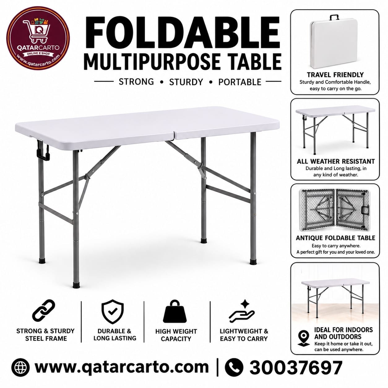 Folding Multipurpose Table – Portable Table for Indoor & Outdoor Use