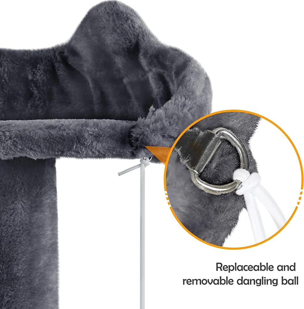 Dark Grey Cat Tree Tower 145cm – Multi-Level Cat Condo with 2 Caves, Basket Bed & Scratching Posts
